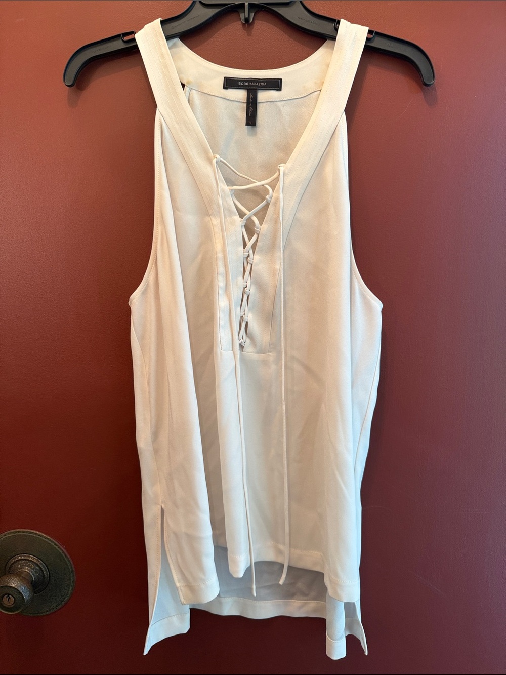 BCBG Max Azria Cream Lace-Up Sleeveless Tank Top